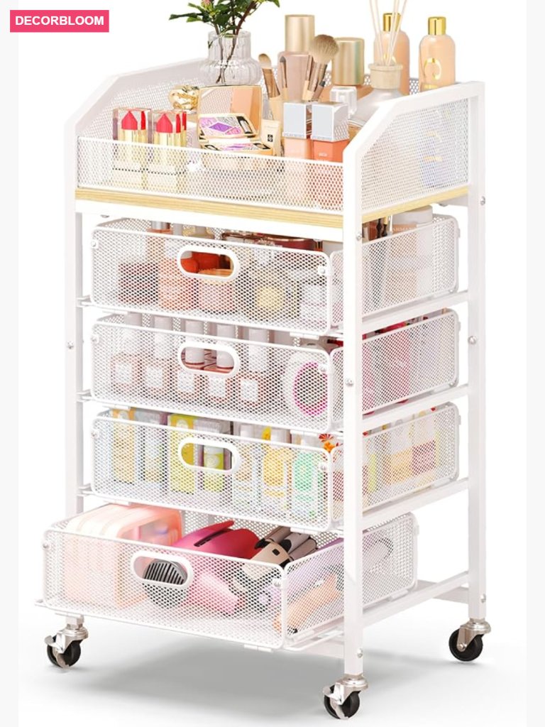 Rolling Makeup Organizer Cart With Drawers, 5 Tier Metal Floor Skincare